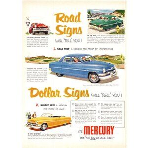 1951 Mercury Sport Sedan Vintage Print Ad Antique Car Convertible Coupe Wall Art